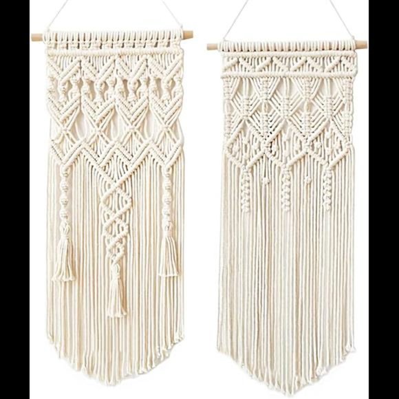 2 Pack Macrame Woven Wall Hanging Boho Chic Handmade Geometric Art Home